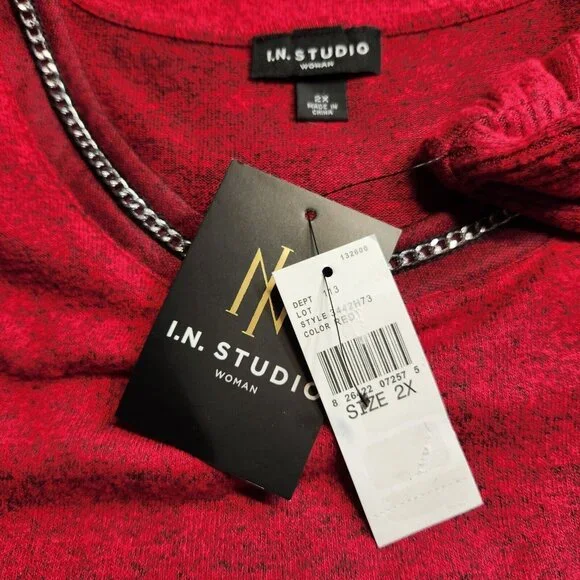 I.N.Studio Womens Size 2 X Red Lightweight Sweater Plus SideTie and Neck -23 - Picture 11 of 11